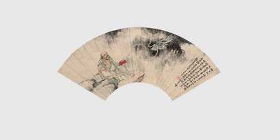 钱云鹤 降龙罗汉 扇面